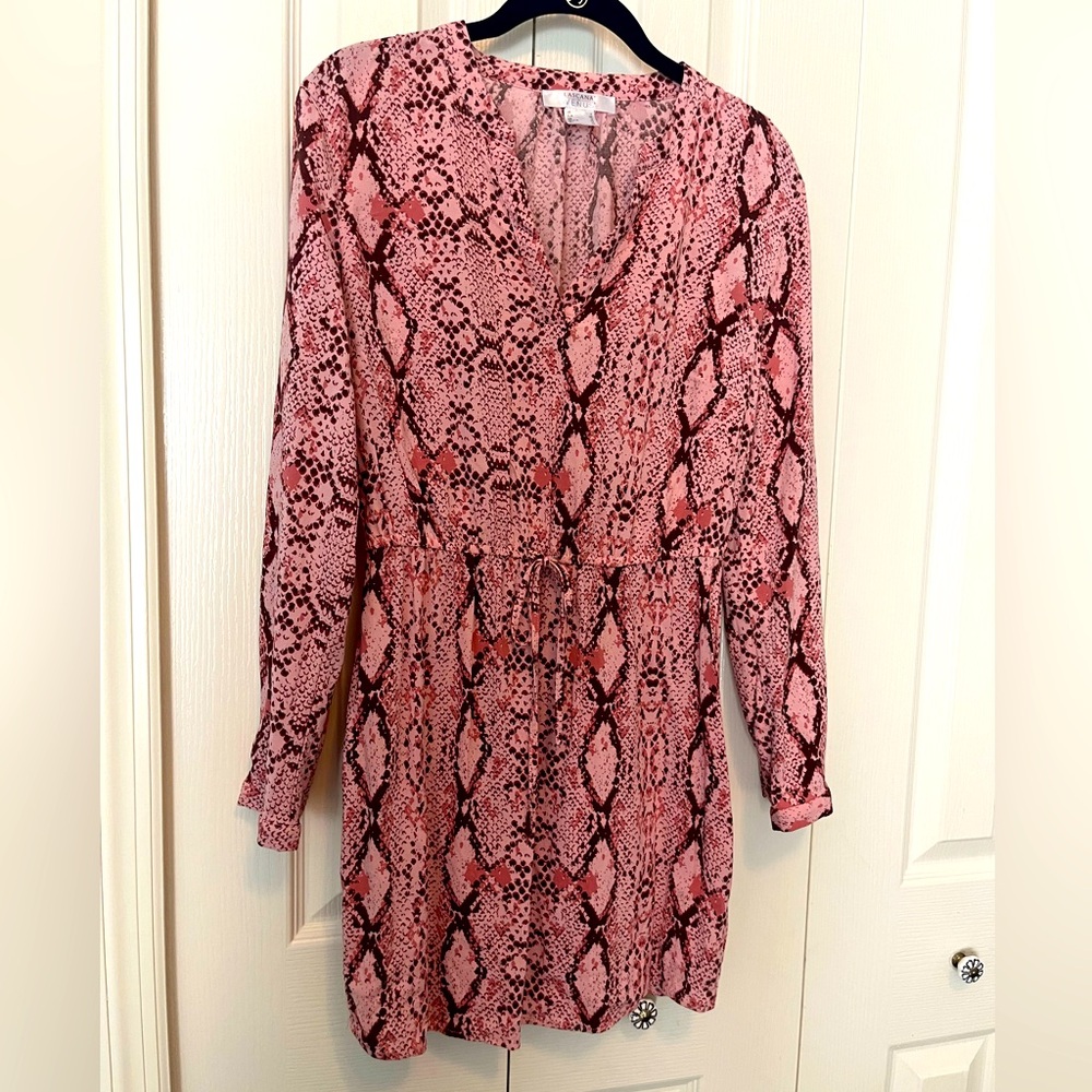 Pink snake skin print long sleeve mini dress size S